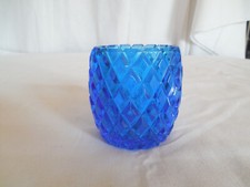 Cobalt blue glass diamond pattern votive candle holder