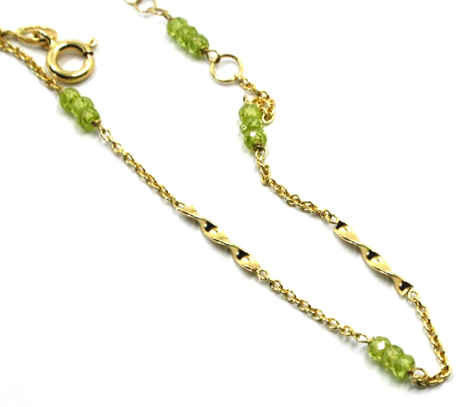 Tobillera Espiral Rolo Oro Amarillo 18k 9.8" 25cm con Peridoto Facetado Verde 3mm Foto 3 de 4
