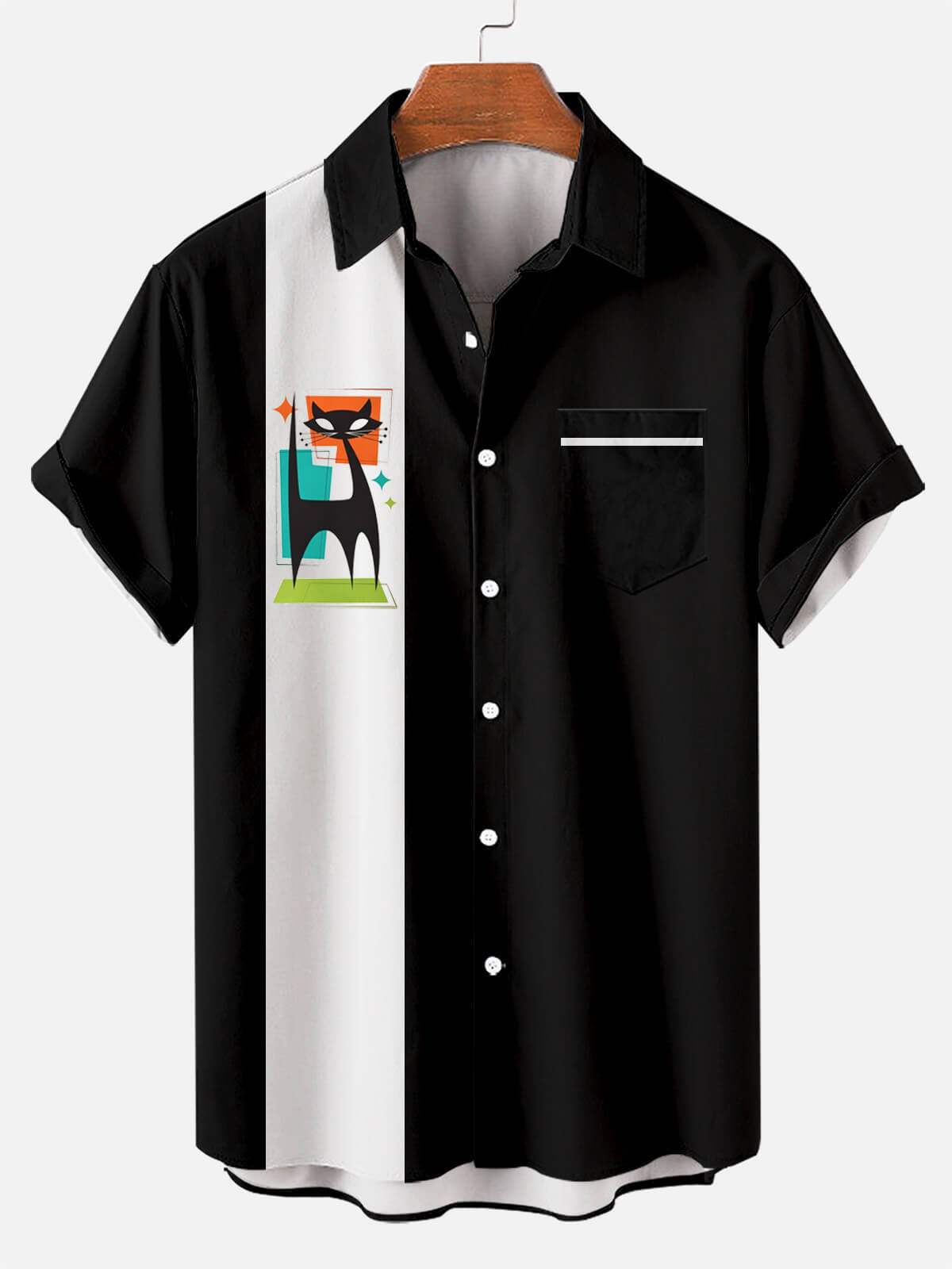 Mens Hawaiian Kitten Color Block Short Sleeve Shirt