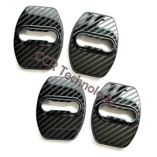 4x Gloss Carbon Fiber Print Stainless Door Striker Cover Fits 14-25 silverado
