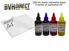 100x A4 Sublimation Paper & 4 bottles ink for Tshirt Mug Heat press crafts