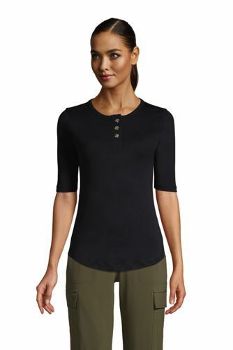 Cotton Elbow Slv Henley T-Shirt Black 