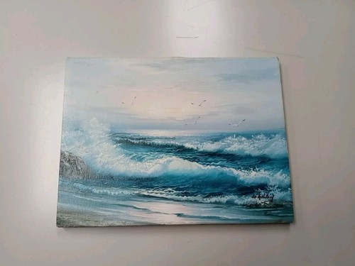 Vintage estate Find, oil painting seascape ocean gorgeous colors signed 16x12" - Picture 2 of 17