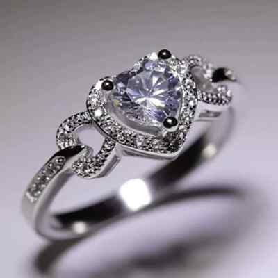 VVS1 Heart Cut 2 Carat Moissanite Fancy Engagement Ring Solid 14K White Gold