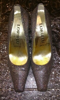Pumps 37/38 Designer LORIBLU Glitzer/Bunt Silber NEUWERTIG Italy