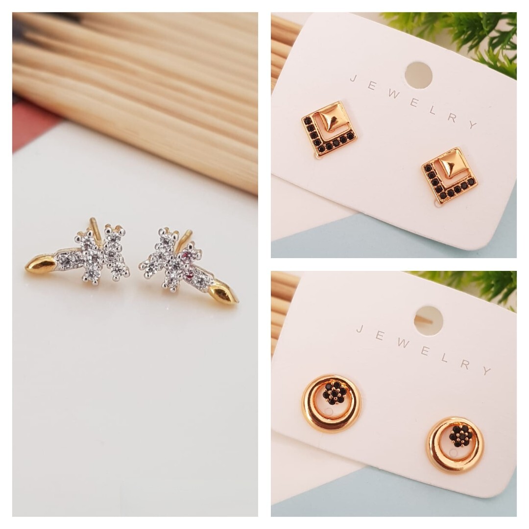 Stud Earrings 3 Pairs Stainless Steel Diamond Earring Women Fashion Jewelry Gift-image