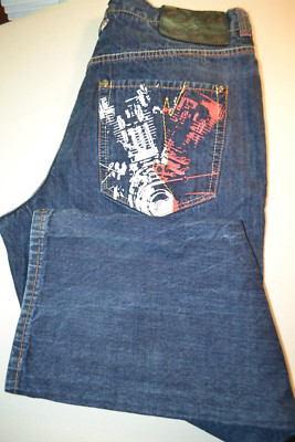 Eight 732 Men Straight Embellished Pockets Dark Blue Denim Jeans Sz 40x34