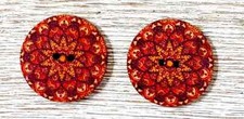 flowers boho wood sewing buttons 2 holes 1 inch (set #1201) 2pc