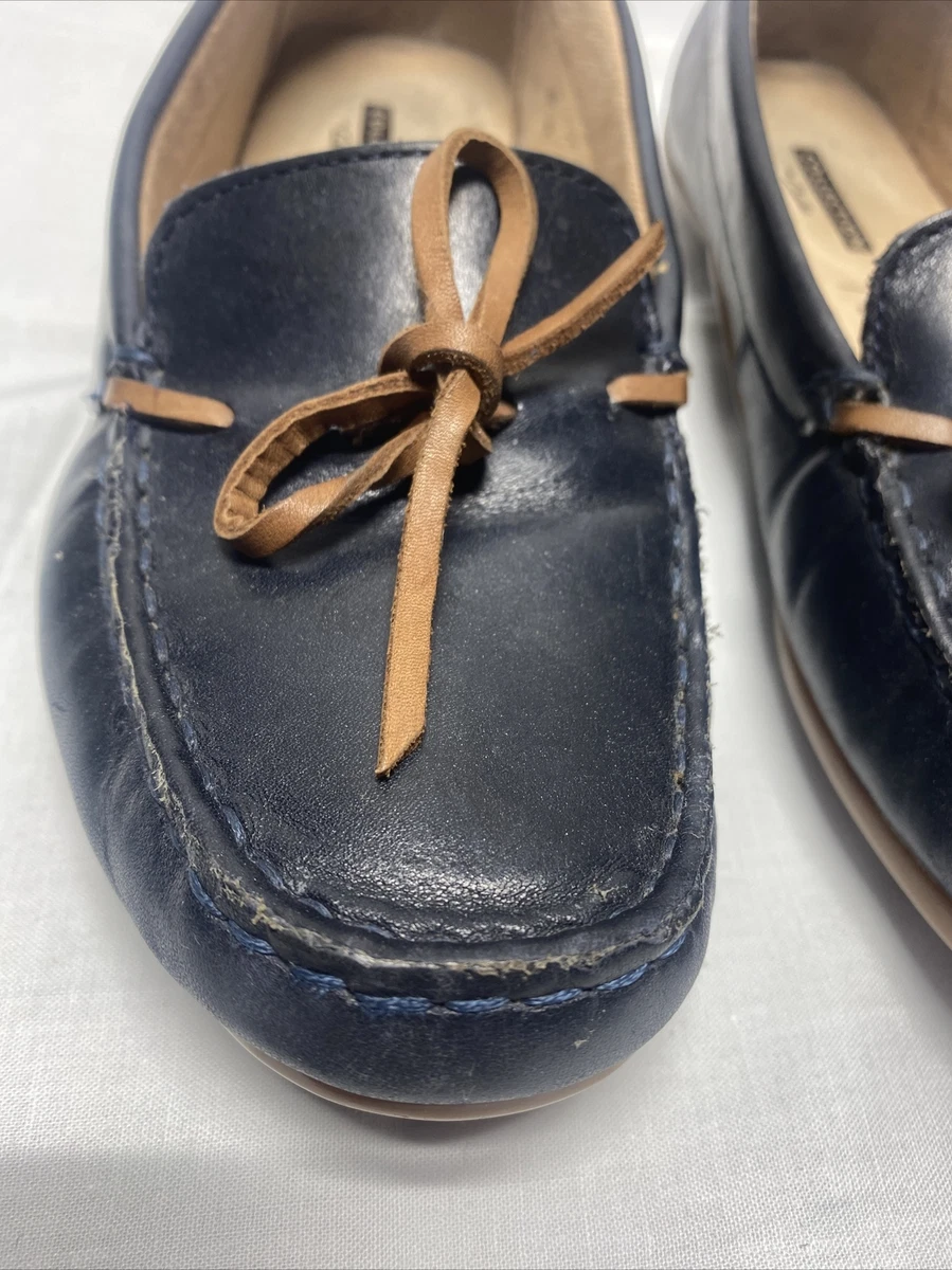 Clarks Dameo Swing Driving Moccasins Navy Blue Leather Loafers Womens Size 7.5