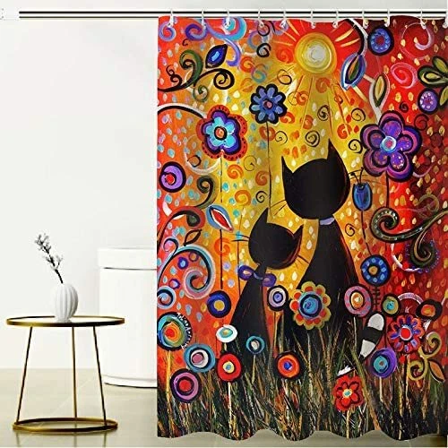 Lindos juegos de cortinas de ducha familiares para gatos decoración de baño con ganchos 72 x 72 pulgadas Foto 2 de 4