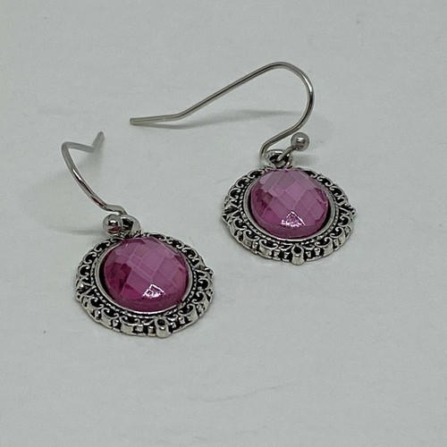 PEQUEÑOS PENDIENTES DE GOTA PEQUEÑA VICTORIANA ST OVALADO ROSA CRISTAL OSCURO PL PLATA gancho TNV - Imagen 5 de 6