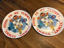 Two Sesame Street Muppets Child Plates Yummy Food in My Tummy Vintage Peter Pan