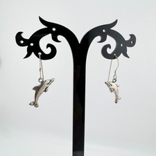 925 Sterling Silver Dolphin Dangle Earrings Nautical Ocean Coastal Marine Life