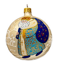 White Blown Ukrainian Sant Nicholas, Angel Christmas Ball Ornament, 3.2"