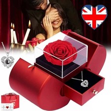 Preserved Real Rose Box Eternal Rose Flower With Necklace Red Rose Gift Box UK