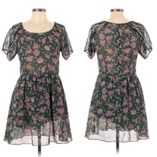 Juniors Mini Dress Womens Large Green Floral Lace Coquette Prairie Cottage