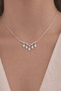 Authentic Wishbone 5 Marquise Drop Necklace, White Gold Plated, Vintage Heirloom Style