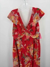 Pre-Owned Adrianna Papell Orange Size 20 Floral Shift Midi Sleeveless Dress