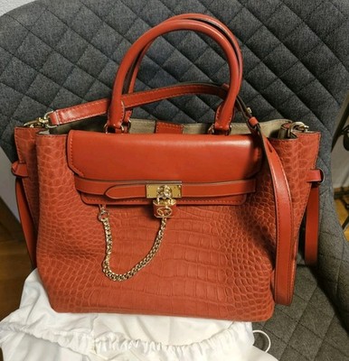 Original Michael Kors Hamilton Legacy Large Satchel Leder Kroko Terracotta /...