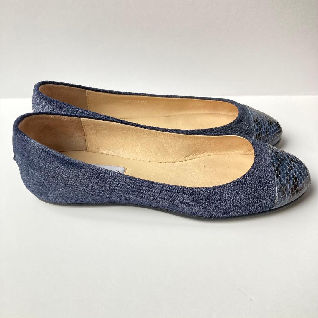 Rare Jimmy Choo Python Embossed Denim Flat Pumps … - image 7