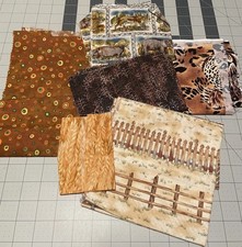 7 Piece LOT Novelty Fabric Safari Animals Trees Dots Cottage Garden Quilting