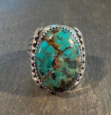 George Begay Men s 925 Spiderweb Oval Stone Turquoise Ring  Sz. 11. #J03