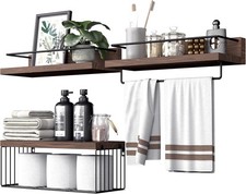 Wall Mounted Floating Bathroom Shelves Over Toilet with Basket