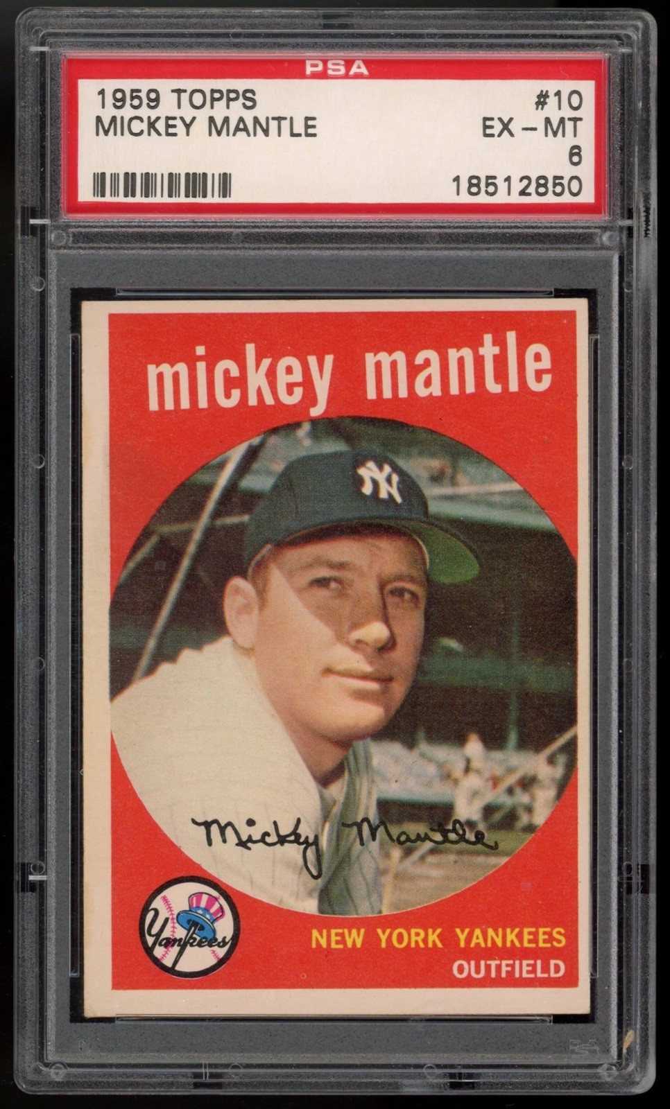 1959 Topps #10 Mickey Mantle PSA 6 view 1
