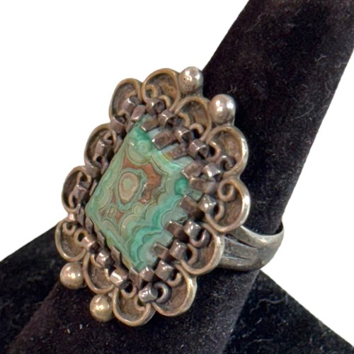 Vintage Taxco Mexico Sterling Silver Ring Turquoise Stone Square Design Size 8 - Picture 7 of 12