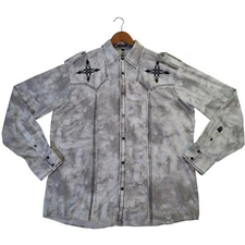 ROAR Strength Refined Shirt Mens XL Gray Western Tribal Embroidered