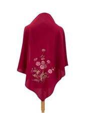 Vintage Floral Scarf Burgundy Pink Daisy Print Square Sheer Lightweight Wrap A7