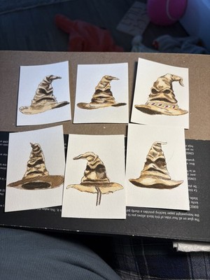 ACEO Original Watercolor Painting HARRY POTTER SORTING HAT Mini Art Card
