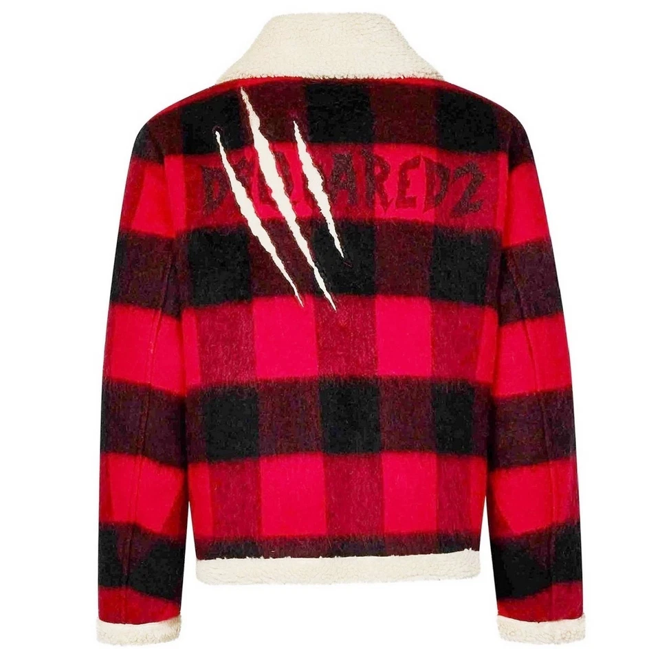 DSQUARED2 S74AM1498 NIGHTMARE Aviator Bomber Jacket Wool Felt Fleece Check 48-38 - Image 2 of 4