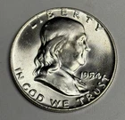 Lustrous GEM BU 1954-D Franklin Silver Half Dollar, Uncirculated 50c U.S. Coin