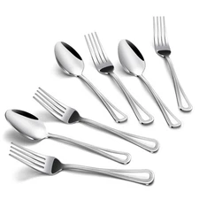 24 PCS Spoons and Forks Set, Food Grade Stainless Steel with Pearl Dot Design...