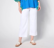 Belle by Kim Gravel Tall TripleLuxe Twill Wide Leg Cropped Pants White 12 New