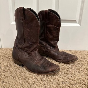 Vtg Code West Men’s Brown Leather Cowboy Boots Size 10.5 Western w/Star Toe Tips