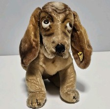 Vintage Steiff Basset Hound Large Mohair Dog Ear Button Tag Collar 8 Inch
