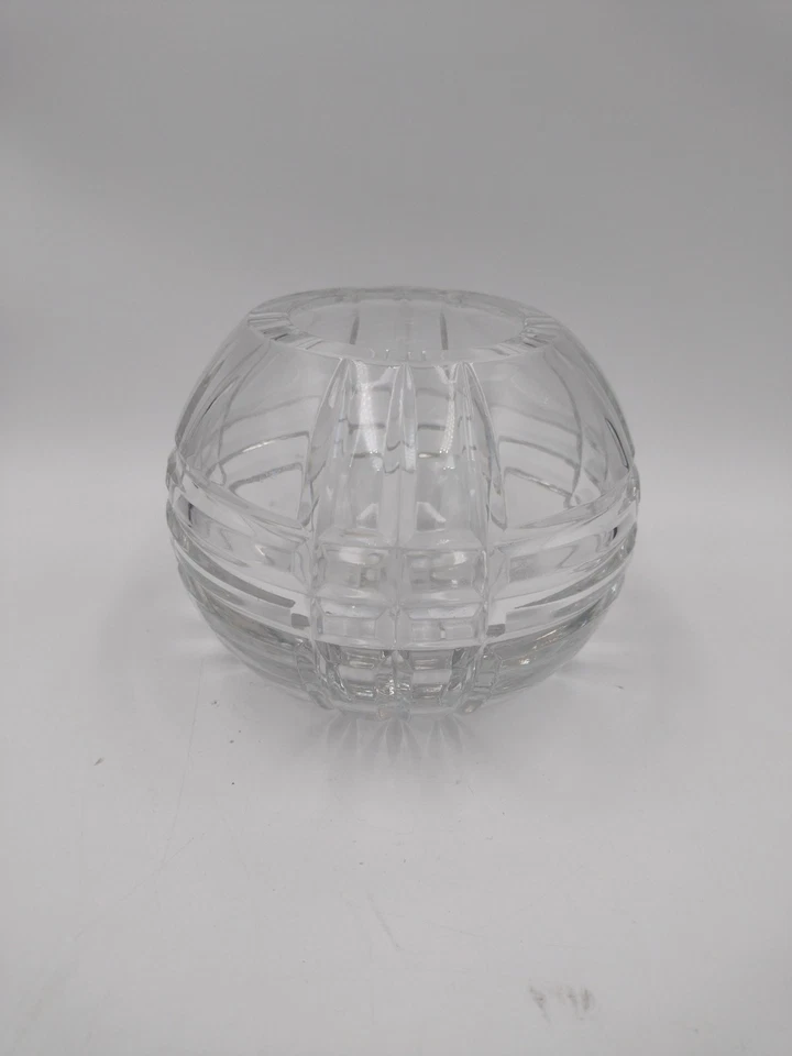 Vintage Crystal Rose Bowl - Plaid Square Linear Checker Waffle Pattern  Heavy 5" - Image 2 of 4