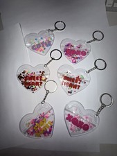Engraved heart shaped acrylic keychain set with glitter phrases