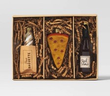 3pc Christmas Gift Ornament Set Glass Wine/Cheese/Baguette - Wondershop