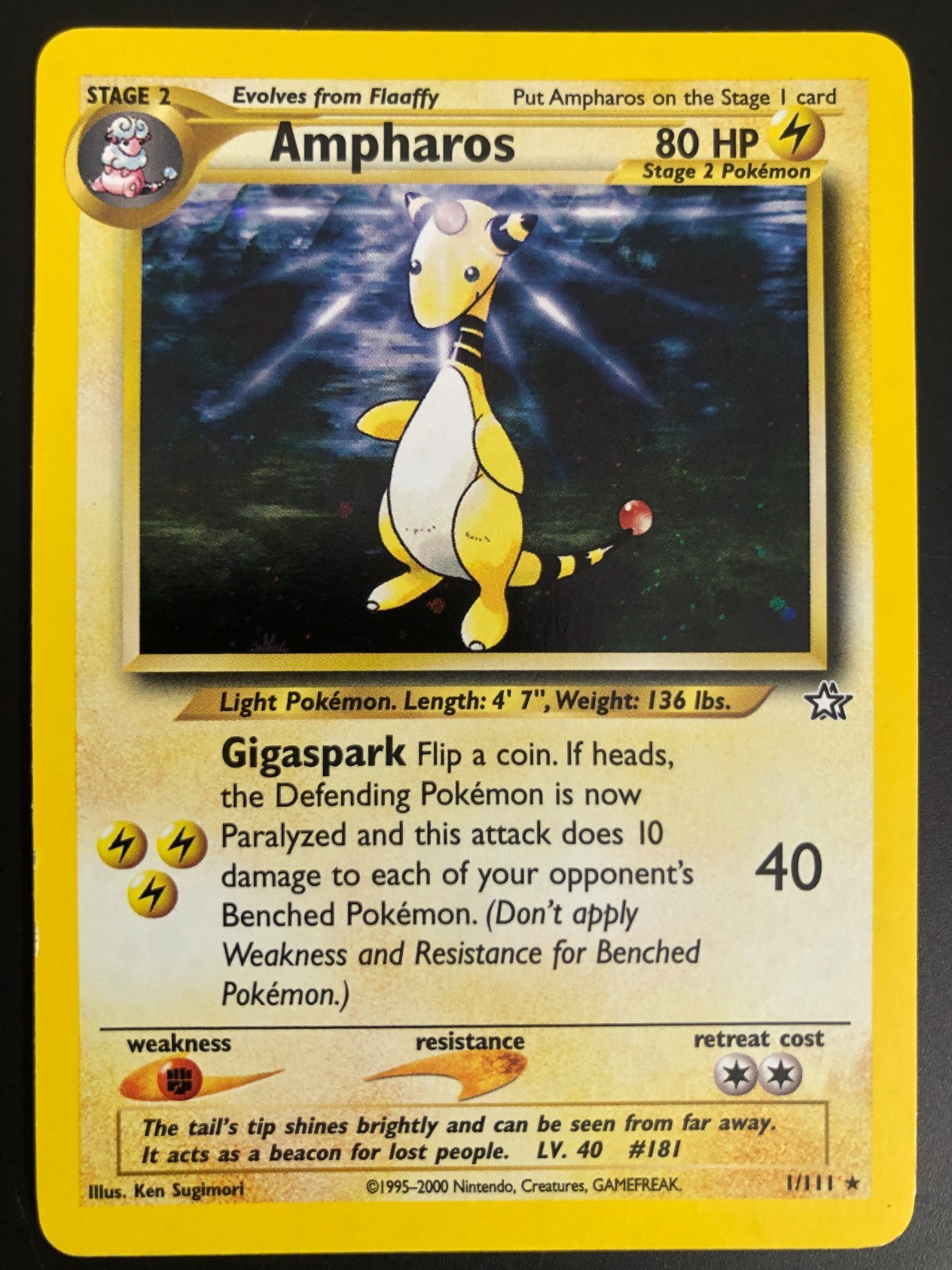 Pokemon Ampharos 1/111 - Unlimited Holo Rare 2000 Neo Genesis LP