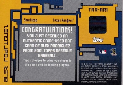 2001 Topps Reserve Alex Rodriguez #TRR-ARI Bat Relic | eBay
