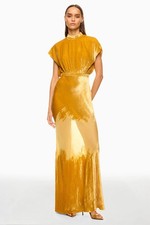 SALONI Fabienne Yellow Gold Rayon Silk Maxi Dress Gown, Size US 4 Retail $975