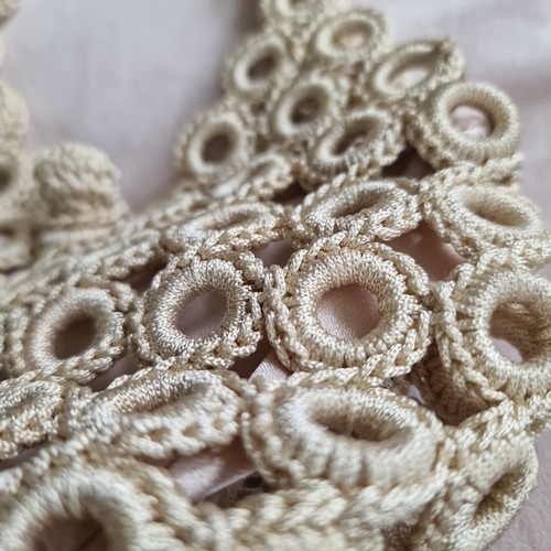 50s Vtg Cream Beige LUA Crochet Circle Loop Lace Evening Bag zip Close Handbag - Picture 4 of 12