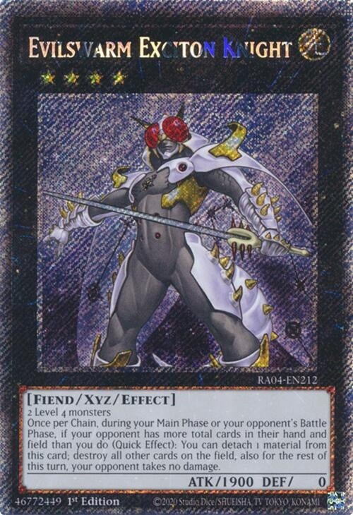 Evilswarm Exciton Knight RA04-EN212 YuGiOh Quarter Century Stampede trading card — raw and PSA graded price guide