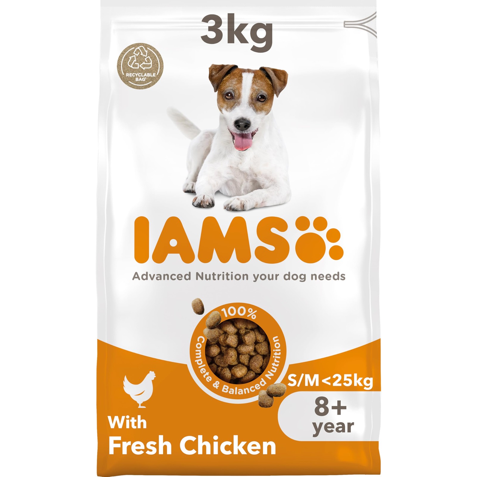 IAMS Senior Small Medium Complete Dry Dog Food Chicken 3kg  DentalCare System
