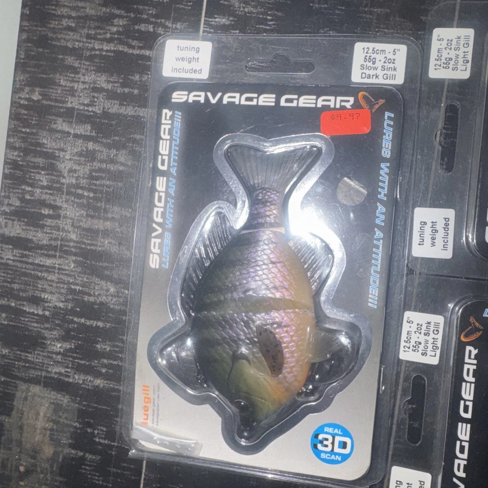 Lote de 3 cebos de natación Savage Gear Bluegill - 2 branquias claras y 1 branquias oscuras - listos para pescar Foto 4 de 4