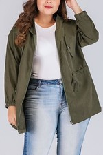 Army-Green Jacket with Zipper Drawstring Hood
