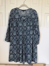 American Eagle Outfitters Dress Womens M Blue Paisley 3/4 Sleeve Boho Swing